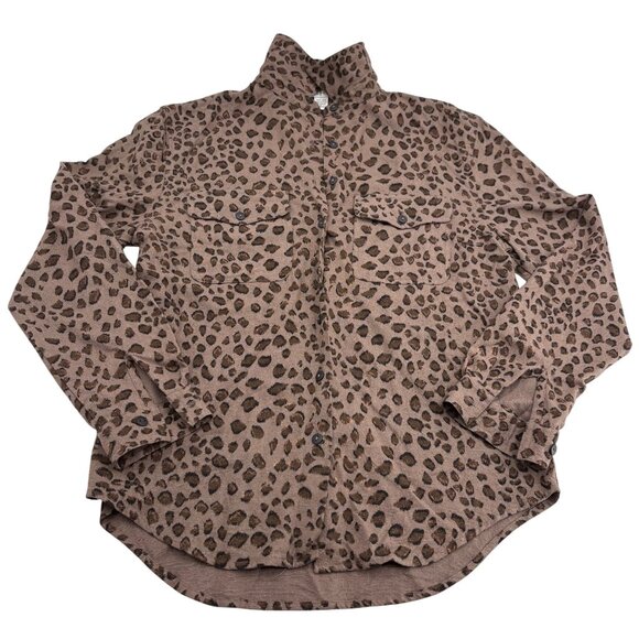 PASSPORTS Silk Leopard Print Button-Up Shirt SIZE Small Long sleeves - Picture 1 of 5